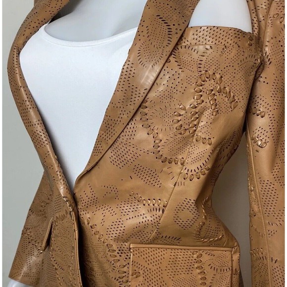 F. Ralph Lauren Leather Jacket Size 6 Brown Camel NWT $795 - Picture 5 of 11